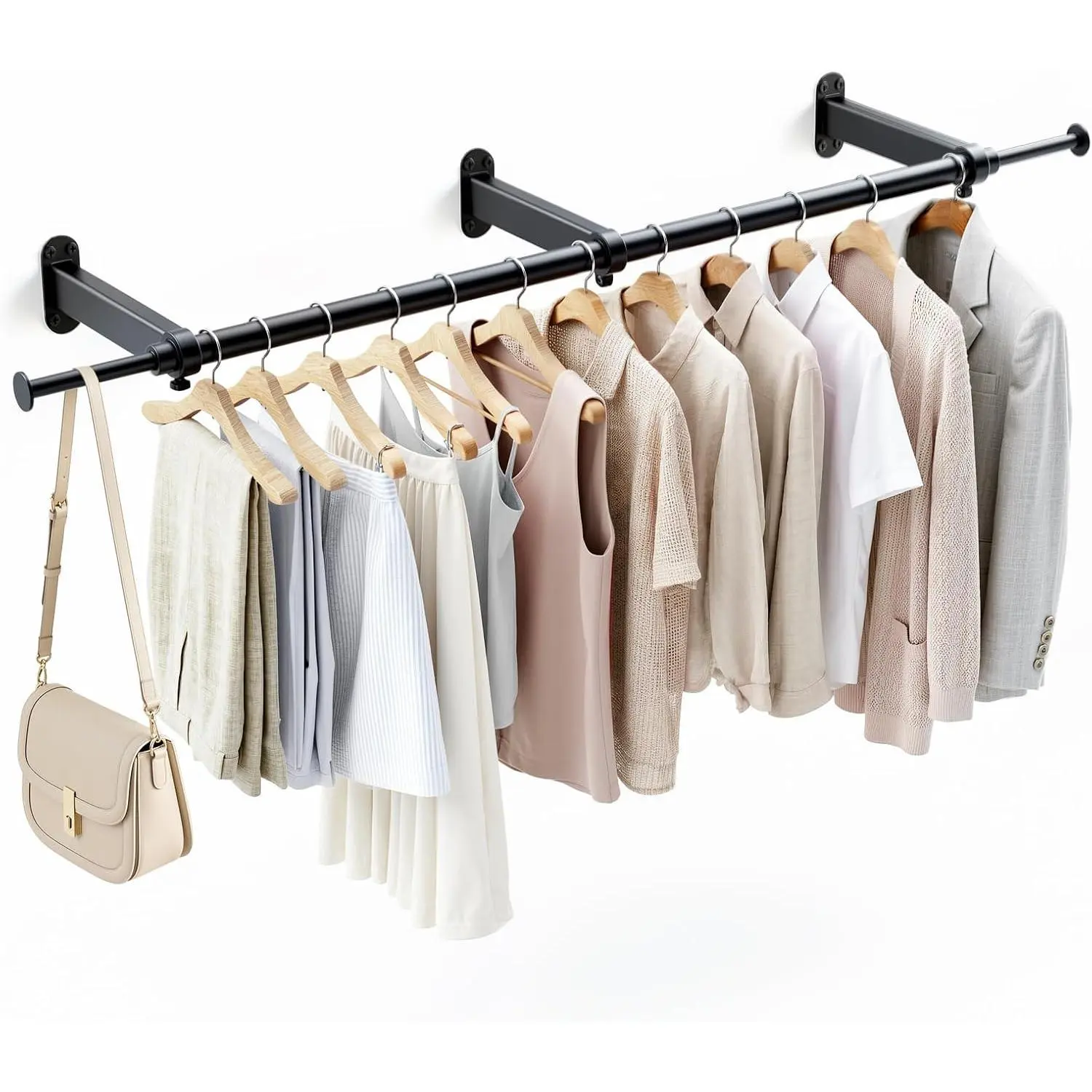 Wall Mounted Clothes Rack, Industrial Pipe Clothing Rack, 41" Heavy Duty Extendable Iron Garment Bar, Multi-Purpose Hanging Rods for Clothes Bedroom, Laundry Room, Closet 1 Pack, Black
