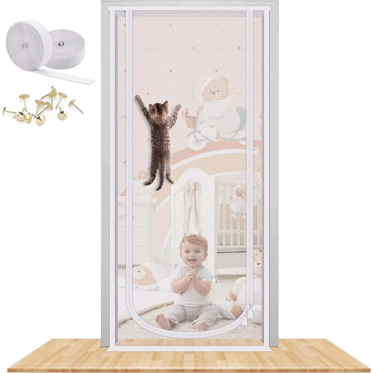 Reinforced Pet Screen Door for Cats and Dogs, 35.5x82in Heavy-Duty Pet-Proof Door with Bilateral Zipper, Prevents Escape from Home, Patio