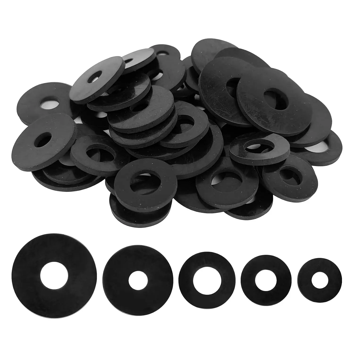 100 count Rubber Washers  Kit 16/18/20/25/30mm (5 Sizes) Black Rubber Washers Vibration Absorbing Pads Faucet Washers for Household Faucets Garden Hoses Screws and