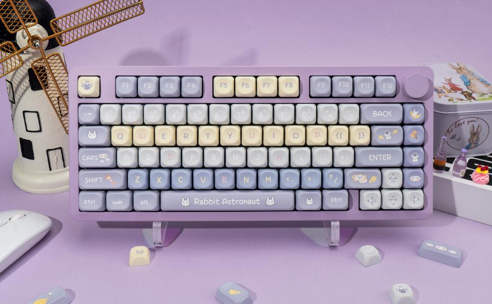 Cute Bunny Purple PBT Keycaps 136 Keys Dye Sublimation XOA Profile Full Set Compatible with Cherry MX Switches ANSI Layout Mechanical Keyboards gaming stuff gaming accessories