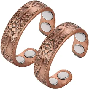 Copper Magnetic Ring for Women 99.9% Copper Finger Ring Strong Magnet Ring Copper Jewelry Gift Adjustable, Gift Box Set