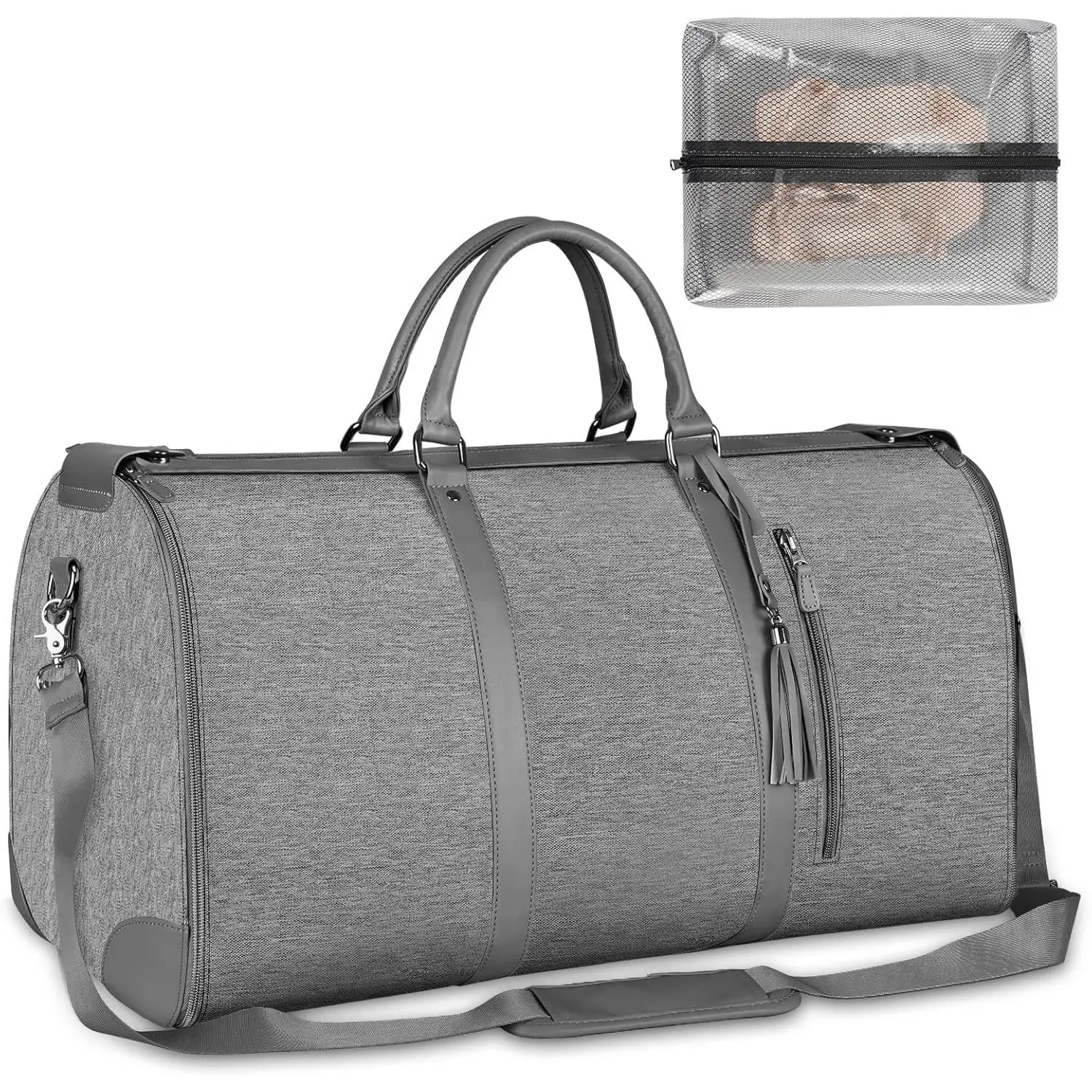 Garment Duffle Bags for Travel, Convertible Carry  Garment Bag | with Shoe Pouch,  Duffle Bag for Women with  Strap, 2 in 1  Suitcase Suit Travel Bags, Grey