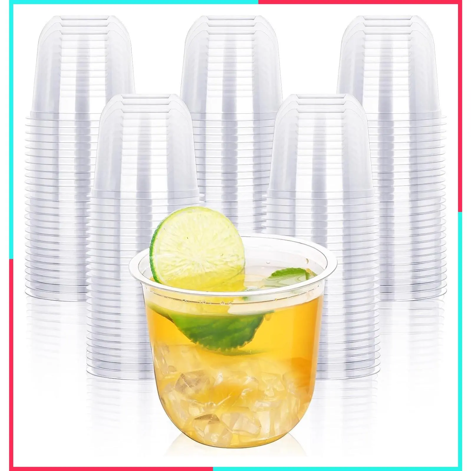 100 Pack 12oz Clear Plastic Disposable Wine & Cocktail Glasses, Round Bottom Crystal Stemless PET Cups for Parties, Weddings, Birthdays, Christmas, Valentine's Day Supplies