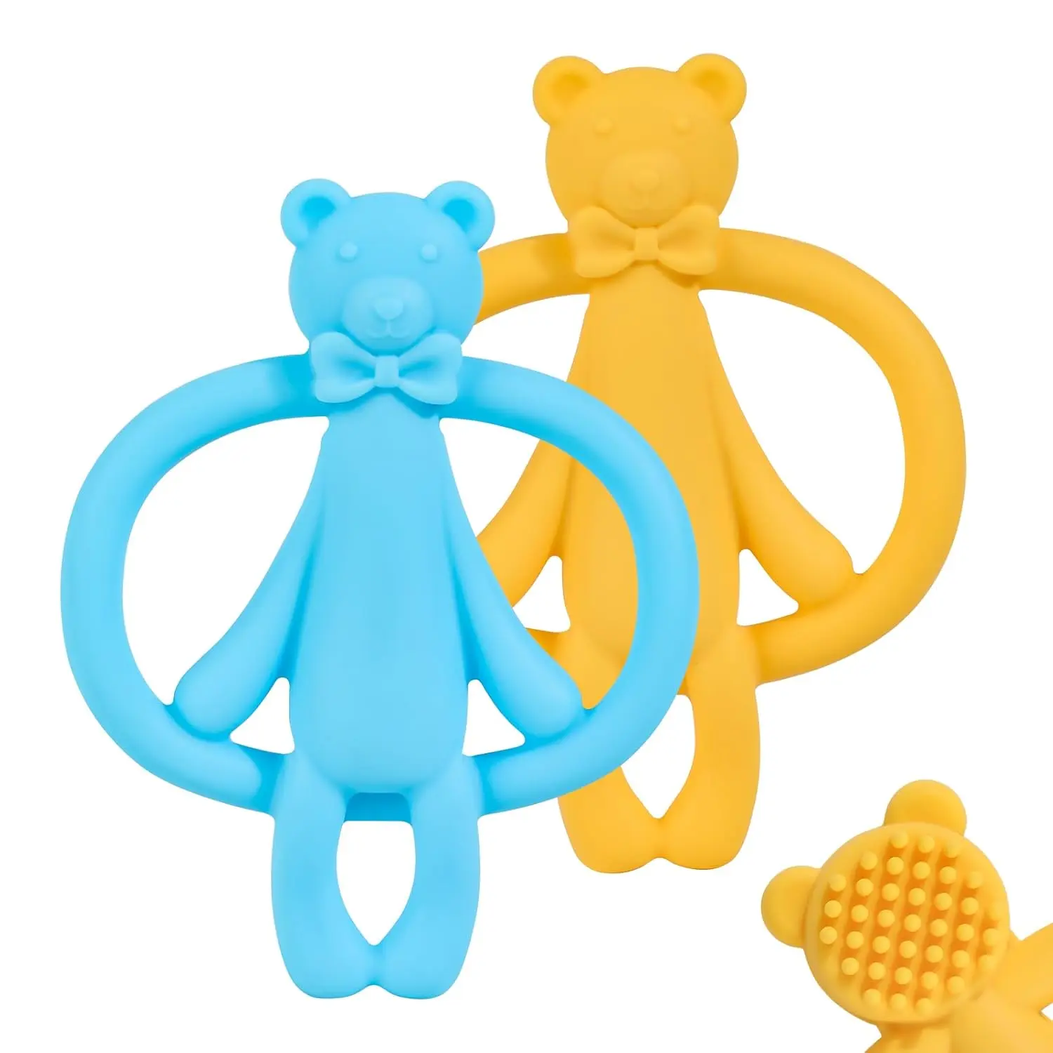 2 Pack Baby Teething Toys  0-6 6-12 Months, Silicone Baby Bear Teether, Easy to Grip Teether  Babies Infants Boys Girls, BPA Free, Blue and Yellow