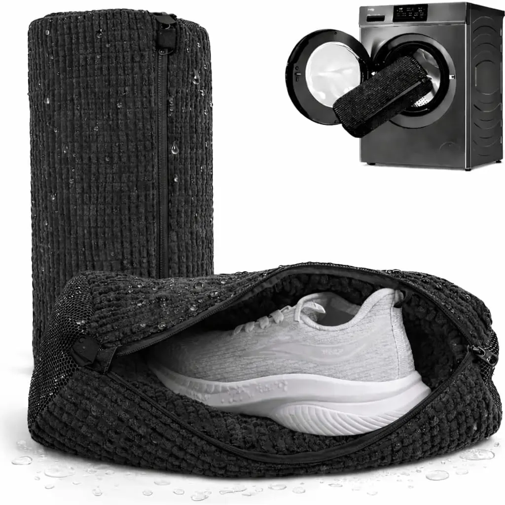 Shoe Washing Machine Bag 2 Pack for Washer & Dryer – Thick Padded Sneaker Laundry Bags with Mesh Panels & Zipper, Protective Shoe Washer Bag for Running & Gym Shoes (Black)