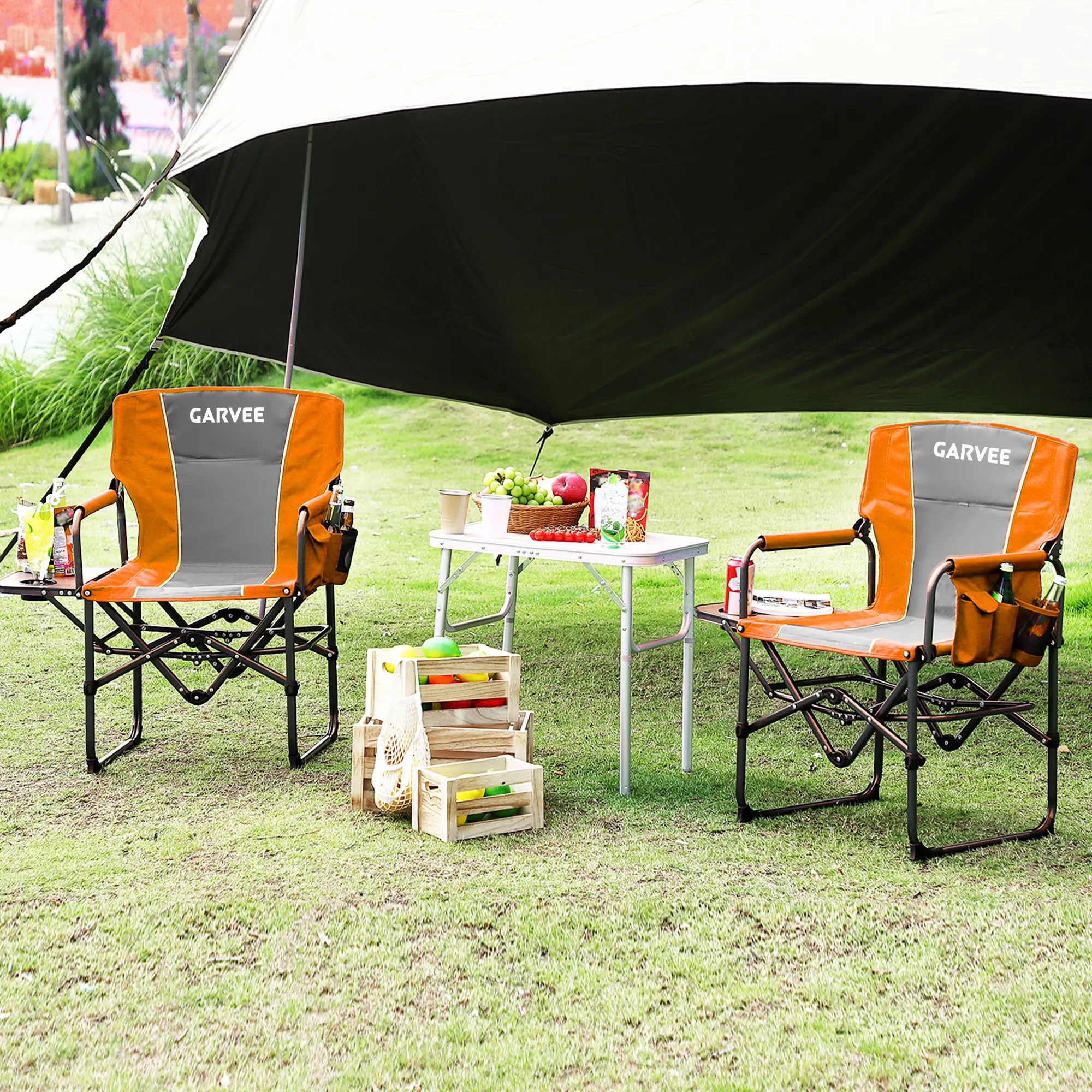 Summervibes Directors Camping Chairs 2-Pack, Oversized Heavy Duty Steel Frame for Adults, High Back Oxford Fabric Chair with 400 lbs Capacity, Foldable with Side Table for Outdoor Events, Beaches, Beach Chairs, Folding Chairs