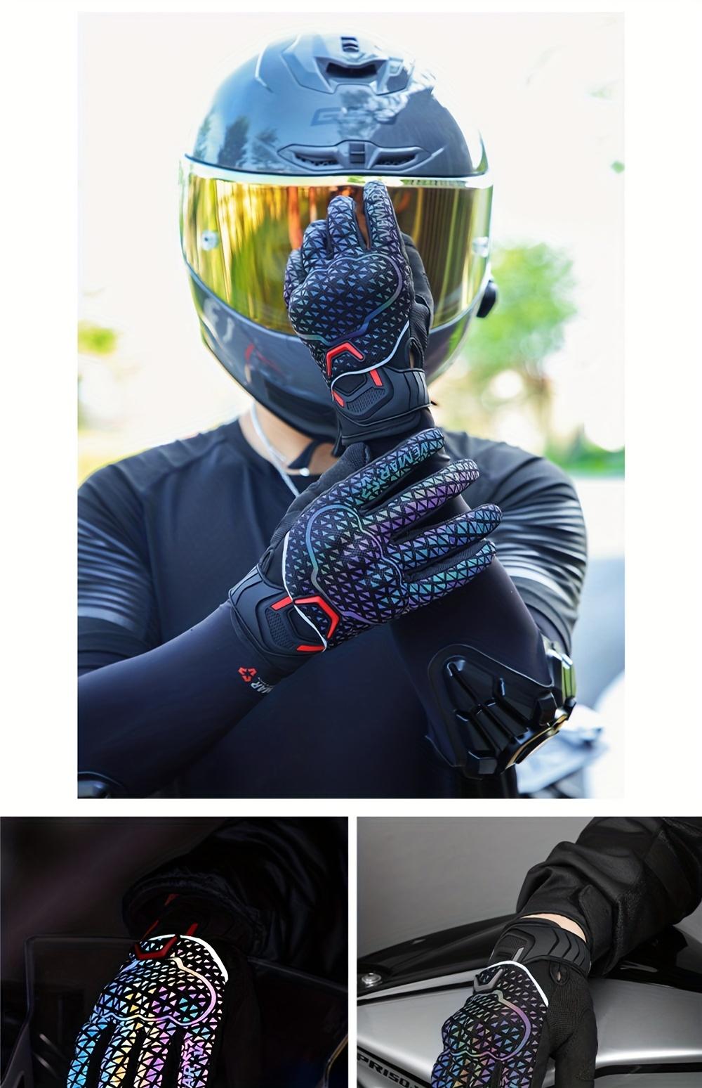 Motorcycle Riding Gloves for & - Touchscreen Compatible, Breathable Night Vision Reflective Gloves with Iridescent Rainbow Colors (/Headlight-Activated), Dirt Bike, ATV, MTB, MBX, Motorbike (Adjustable Strap Closure)