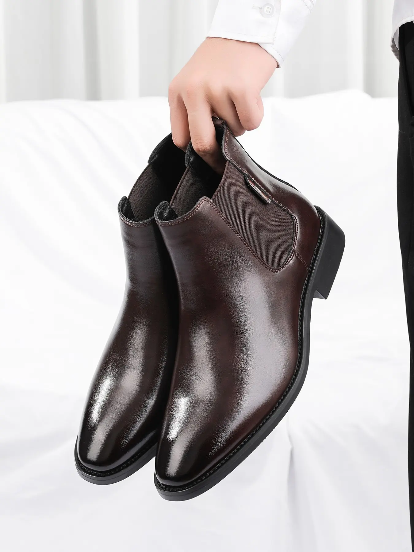 Men's Chelsea Boots, Elastic Cuff, Pointed Toe, Business Formal, Commuter, Retro Style, Slim Fit, Versatile, Office Casual, Short Boot, Business Ankle Boots