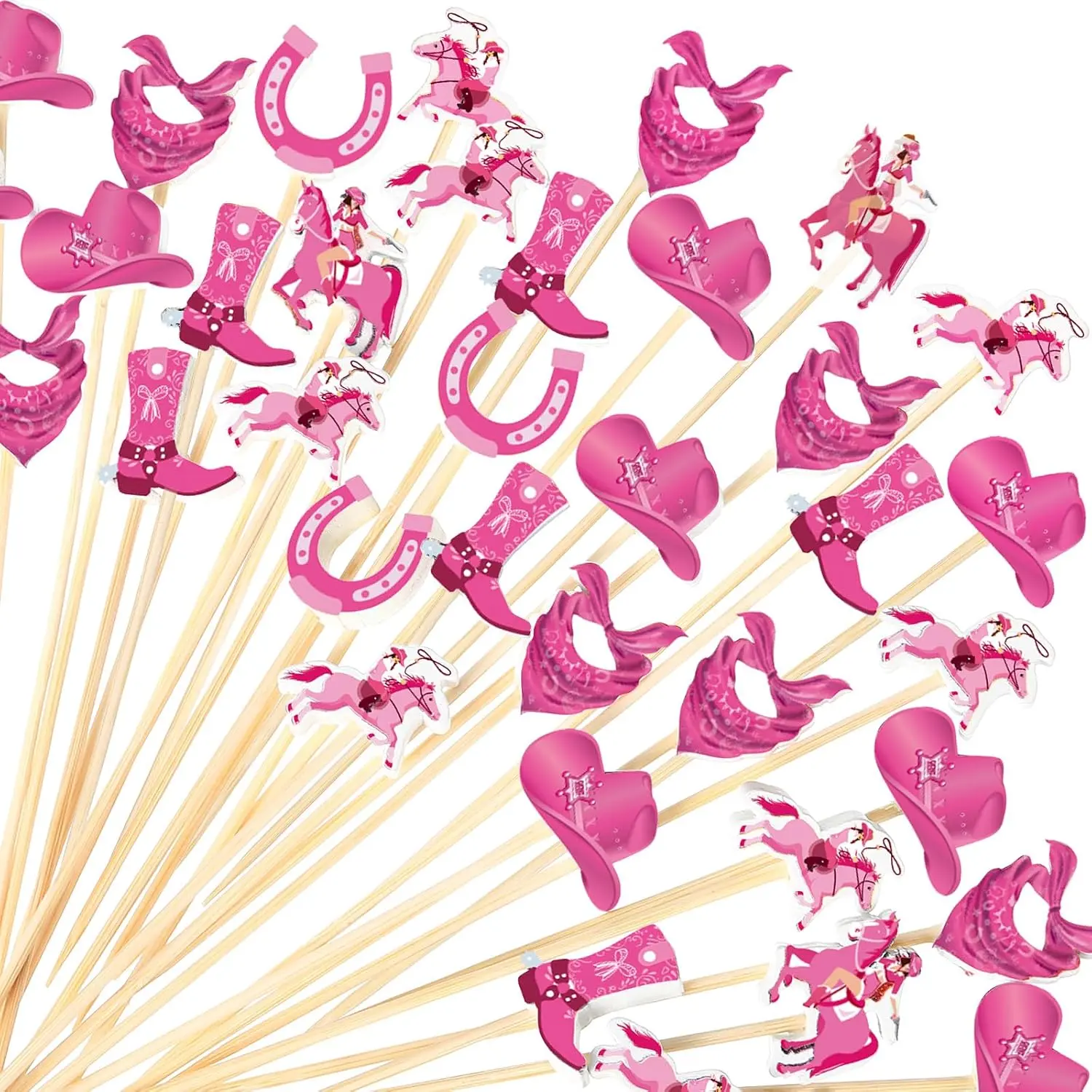 100 count Cowboy  Picks Cowgirl Toothpicks for Appetizers   Skewers  West  Picks Drinks Dessert Sticks Cupcake Toppers for Horse  Theme Party(Cowgirl)