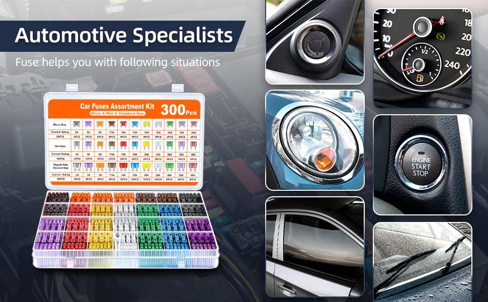 300Pcs Car Fuse Assortment Kit - 160 Mini Blade Fuses, 50 Micro Fuse, 1 Puller for 2Amp to 40A Fuses 300Pcs Car Fuse Assortment Kit - 160 Mini Blade Fuses, 50 Micro Fuse, 1 Puller for 2Amp to 40A Fuses