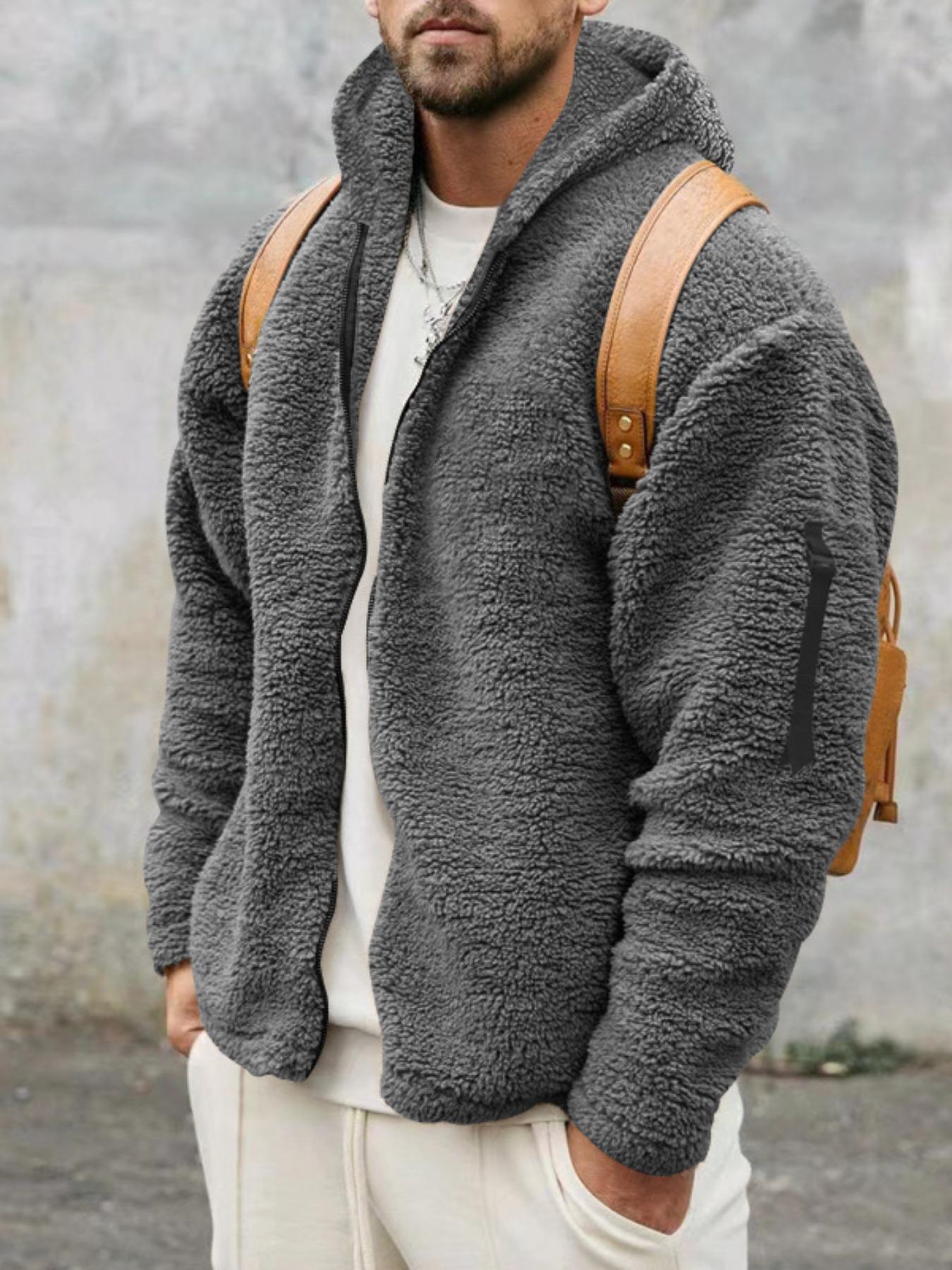 Men's Windproof Thermal Jacket, Loose-Fit Hooded Casual Outerwear, Dual-Sided Velvet Warm Coat for Fall & Winter Seasons