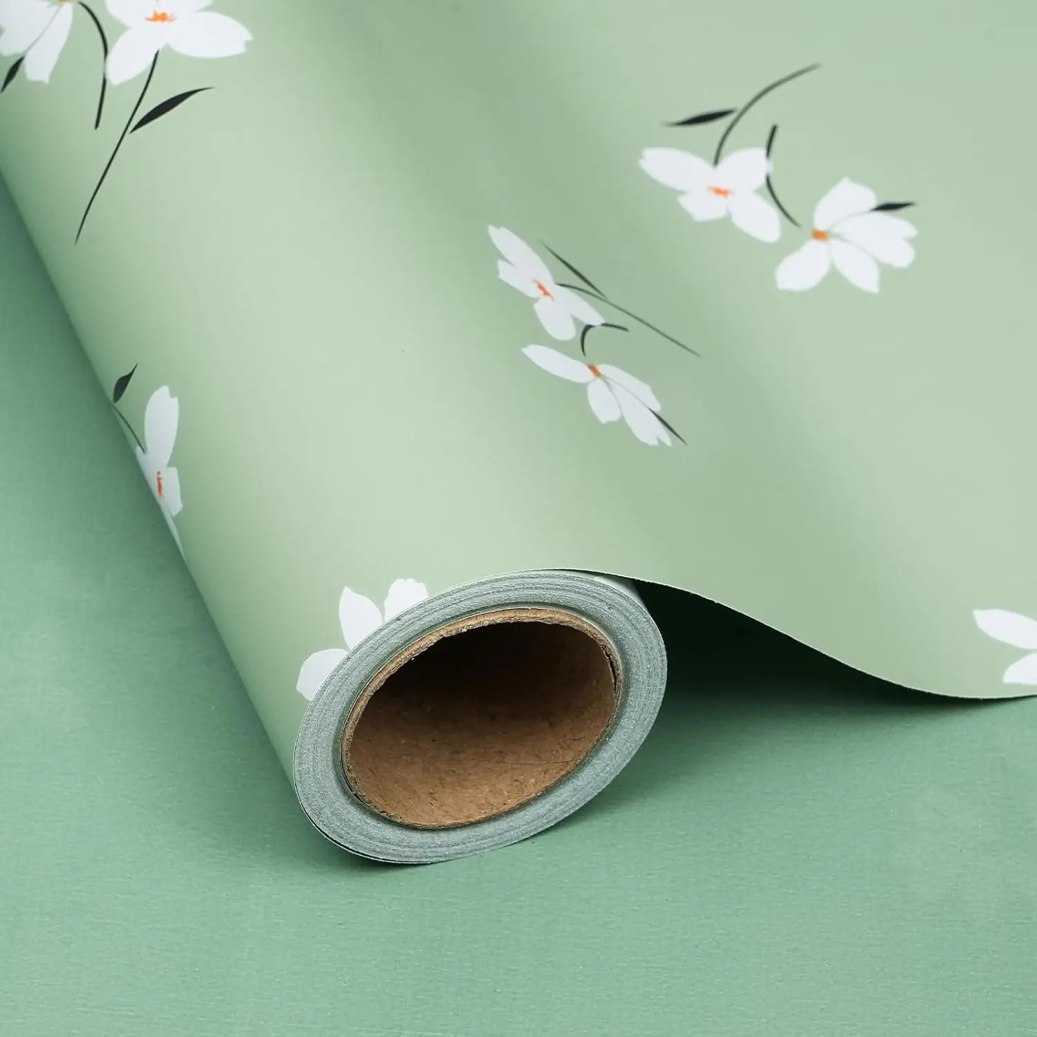 Floral Wrapping Paper Roll, Reversible Double-Sided  Wrap, Sage Green Flower Wrapping Paper, 17" x 16.4 Ft for Wedding Gifts, Bridal Shower,  Shower, Mother's Day, Birthday and Special Occasion Presents