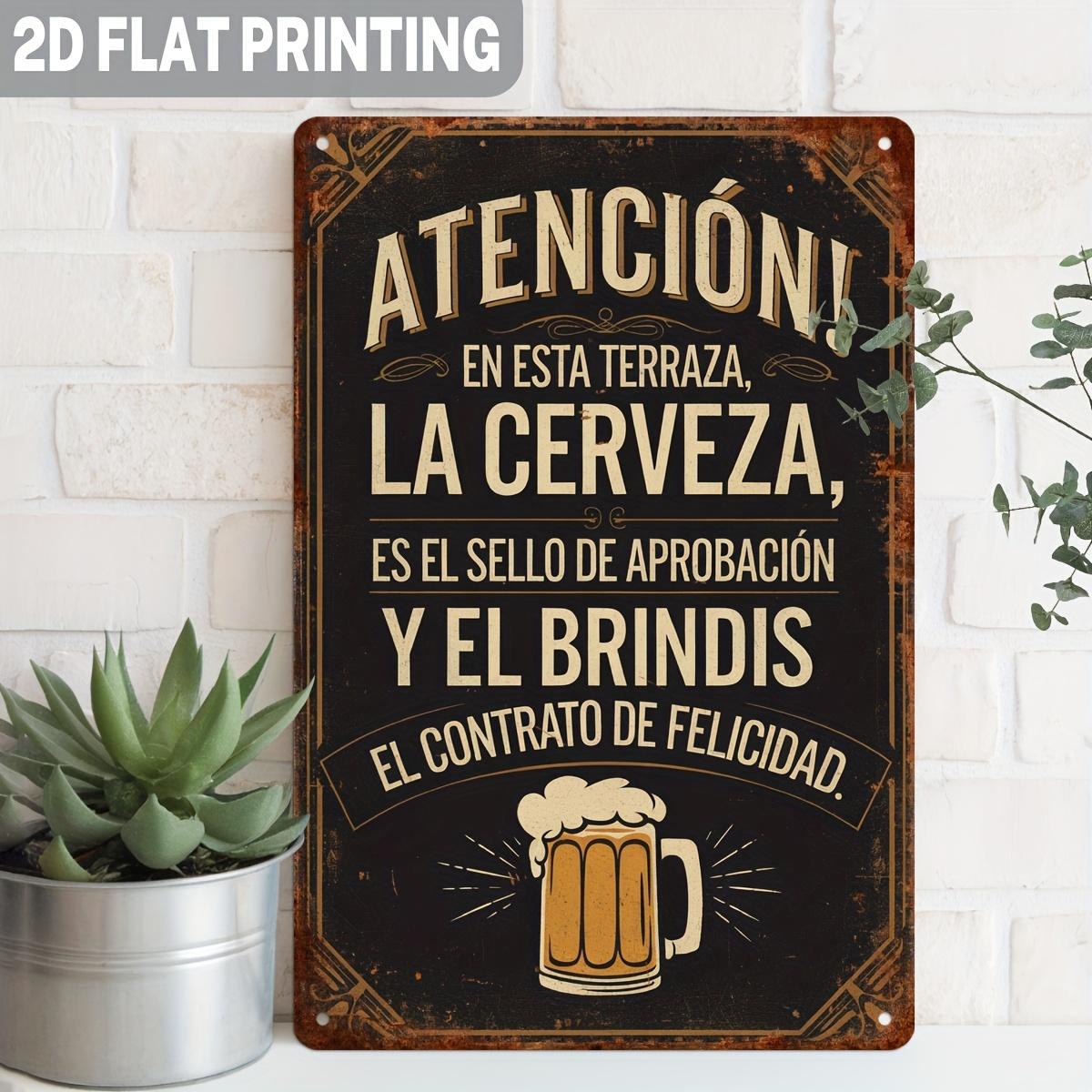 Spanish Phrase "On This Terrace" Metal Sign – Vintage Humorous Beer Approval Seal & Toast Agreement Wall Decor – Retro Iron Bar Sign for Kitchen, Cave, Patio – Spanish Language Gift for Home & Outdoor – 2D Flat, 1pc