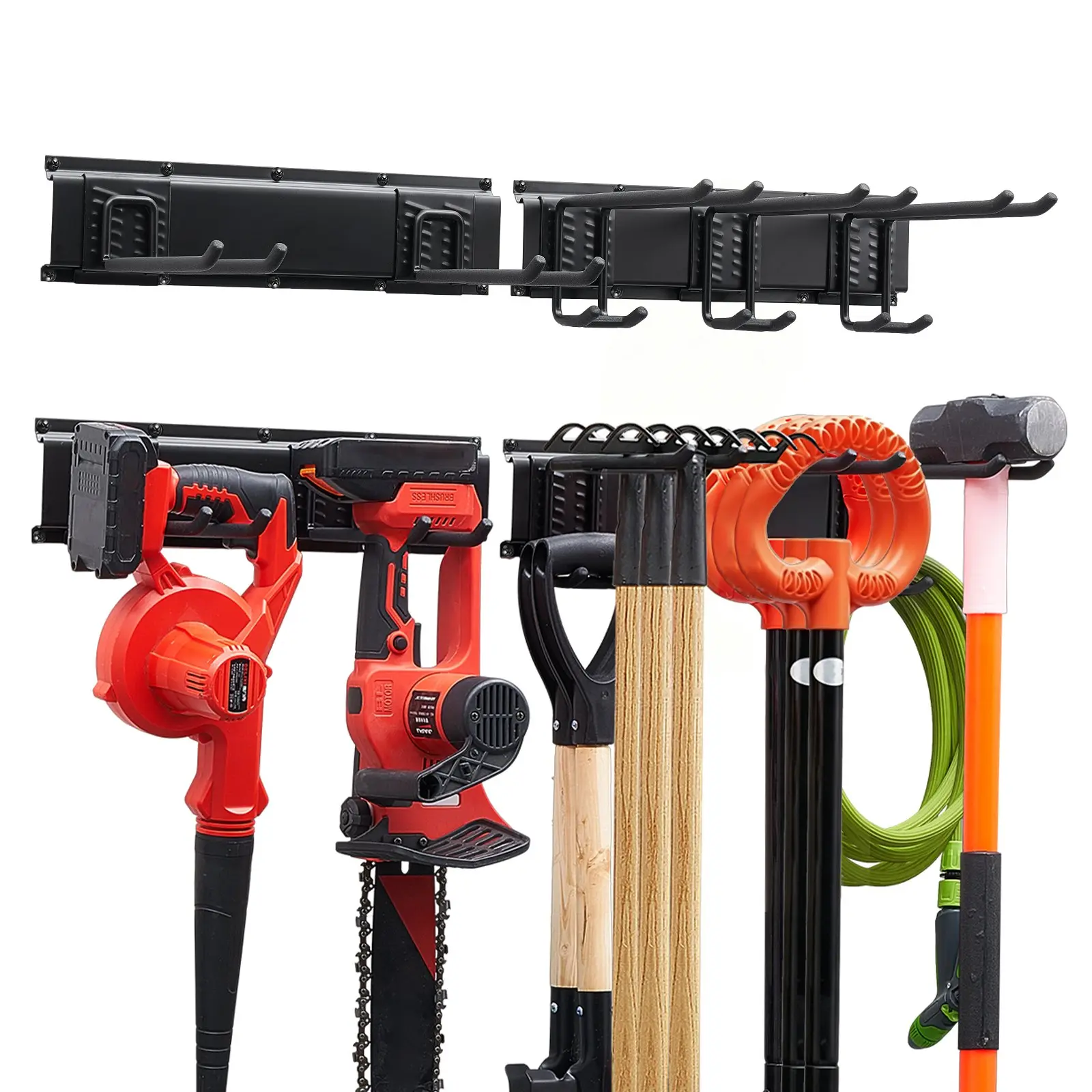 VEVOR Garage Tool Organizer 33 Inch 400 lbs Wall Mount Garden Tool Rack, Heavy Duty Garage Hanging Storage Rack Organization with 2 Rails and 5 Adjustable Hooks, for Yard Tools, Shovel, Rake, Shed