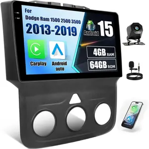 [4G+64G] Car Radio for Dodge Ram 1500 2500 3500 2013-2019 with Wireless CarPlay Android Auto,9” Touchscreen Android 15 Car Stereo with Mirror Link 5GWiFi/GPS,Bluetooth,FM/RDS SWC EQ+Backup Camera