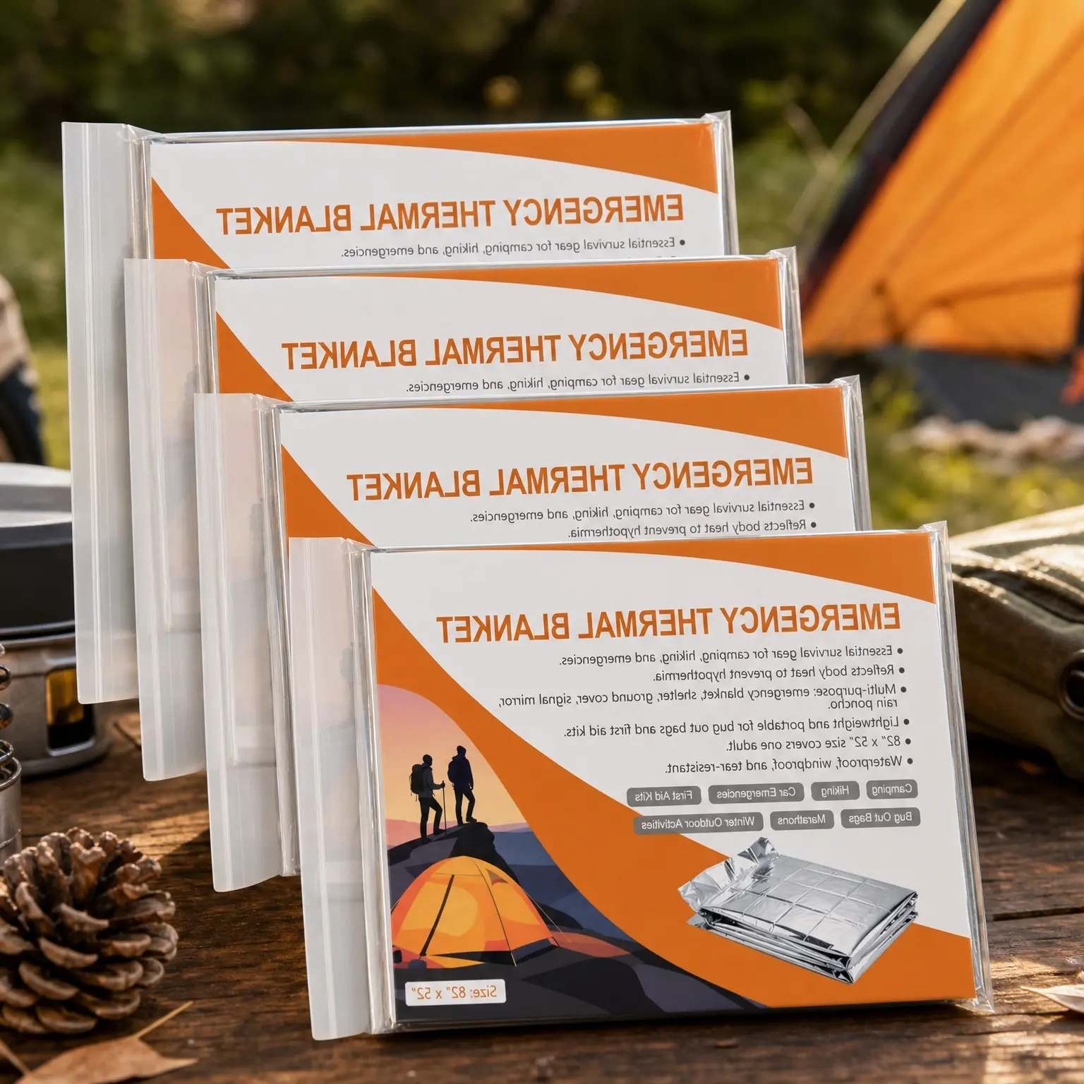 4-Pack Thermal Mylar Emergency Blankets 82"x52" for Camping, Hiking, First Aid, Car Emergency, Bug Out Bag, WinterGift