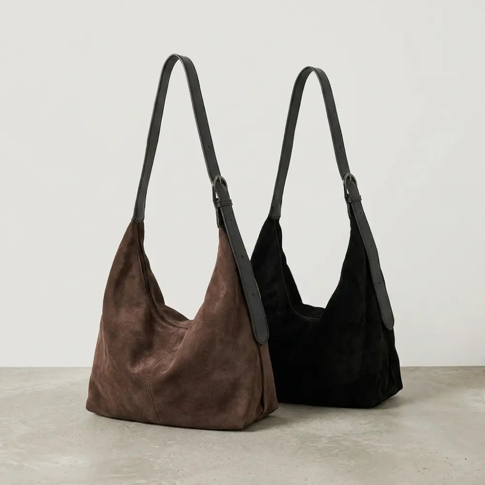 Korean Style Suede Shoulder Bag For Women 2026 New Autumn Winter Versatile Crossbody Bag Vintage Large Capacity Commuter Tote Bag With Zipper Closure Soft PU Street Trend Stitching