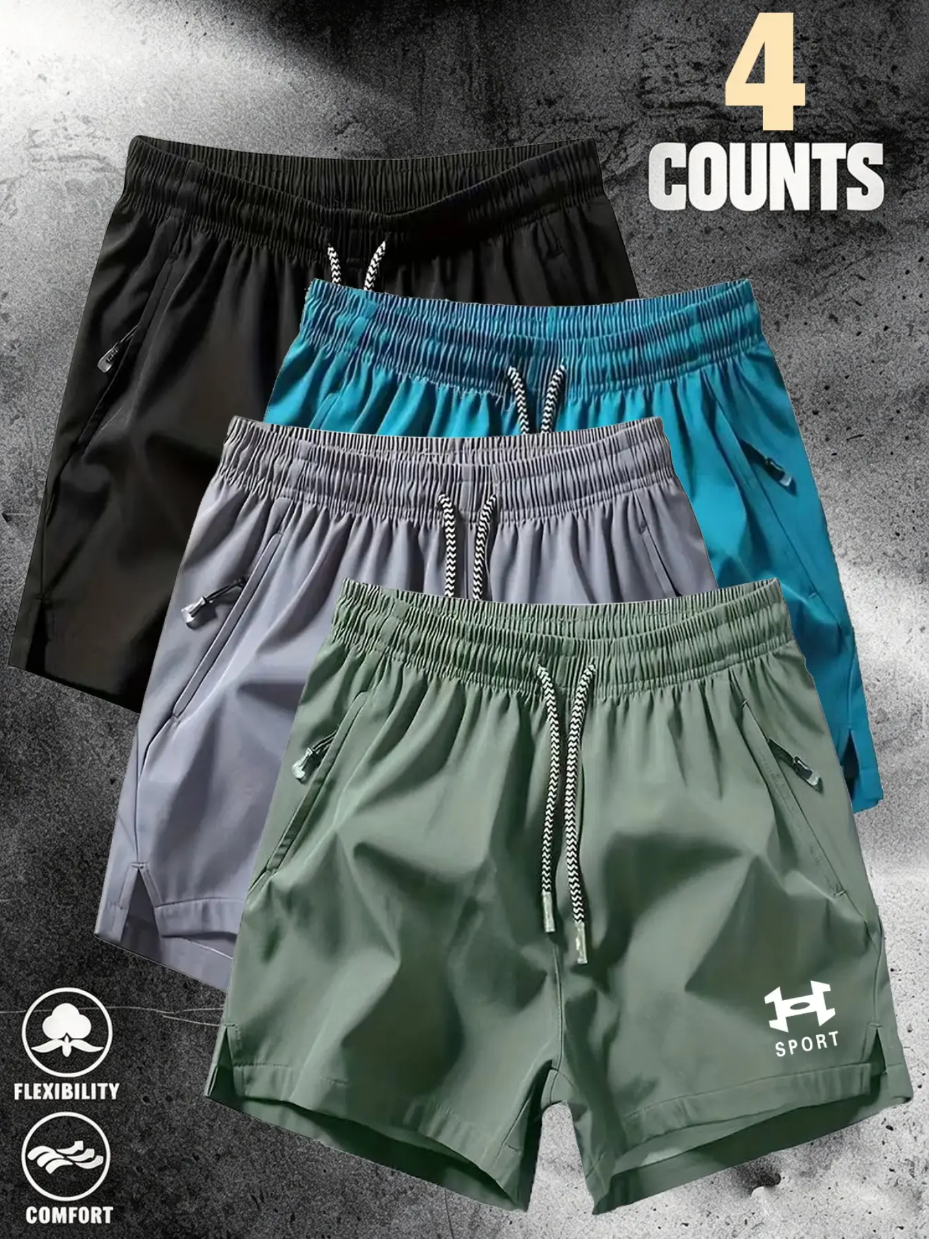 Men's Sport Letter Icon Print Shorts, Quick-Dry Ice Silk, Loose-Fit, Drawstring Waist, Zip Pockets, Outdoor Running, Casual Wear