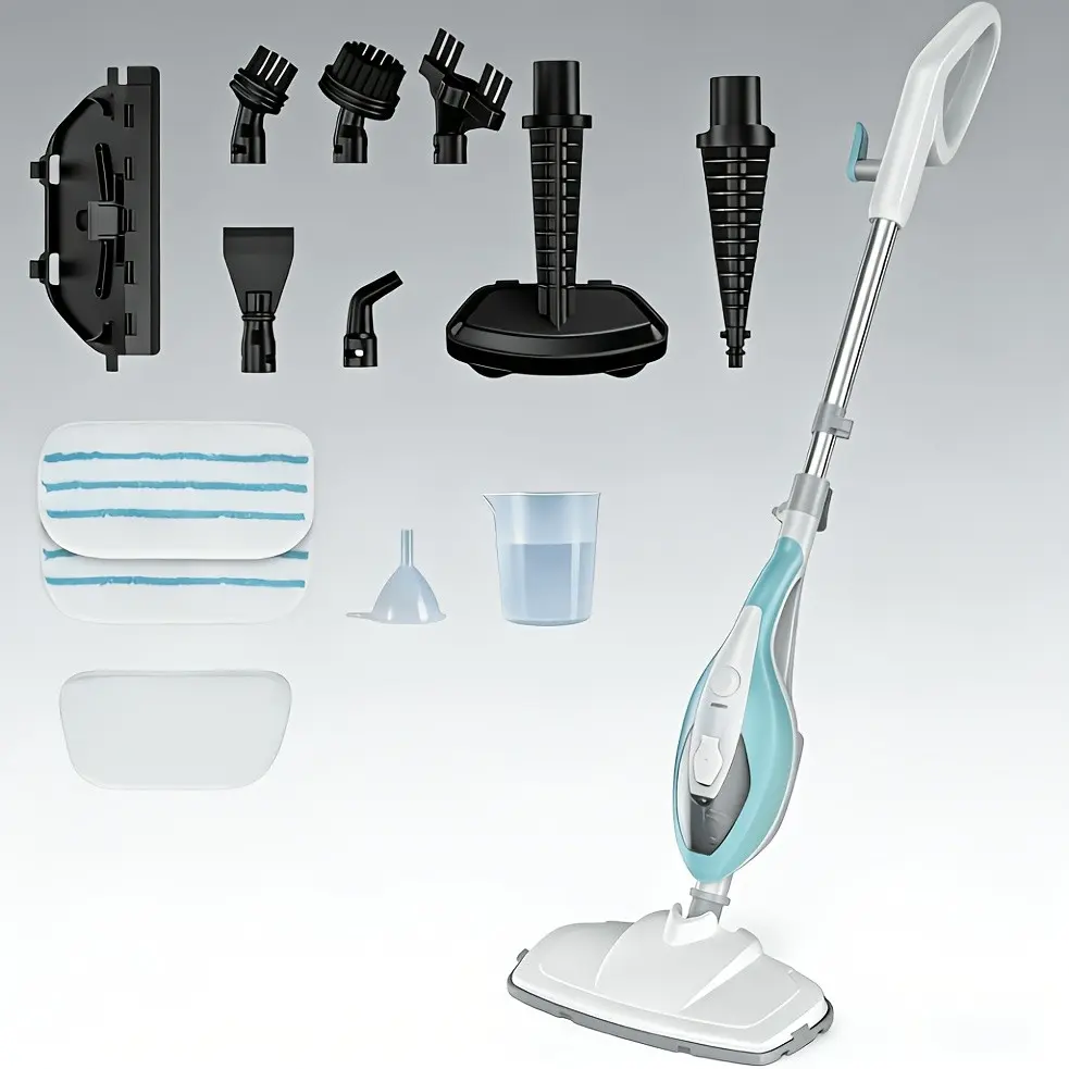 10-In-1 Steam Mop, 1850W Detachable Handheld Steam Cleaner for Floor Cleaning, 16FT Cord, 2 Washable Pads, Multi-Surface Floor Steam Cleaner for Hardwood, Tile, Laminate & Carpets