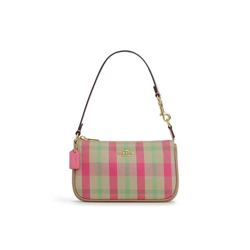 COACH Nolita 19 Vintage Plaid Zip-Top Tote Bag for Women, Small Size, Pink