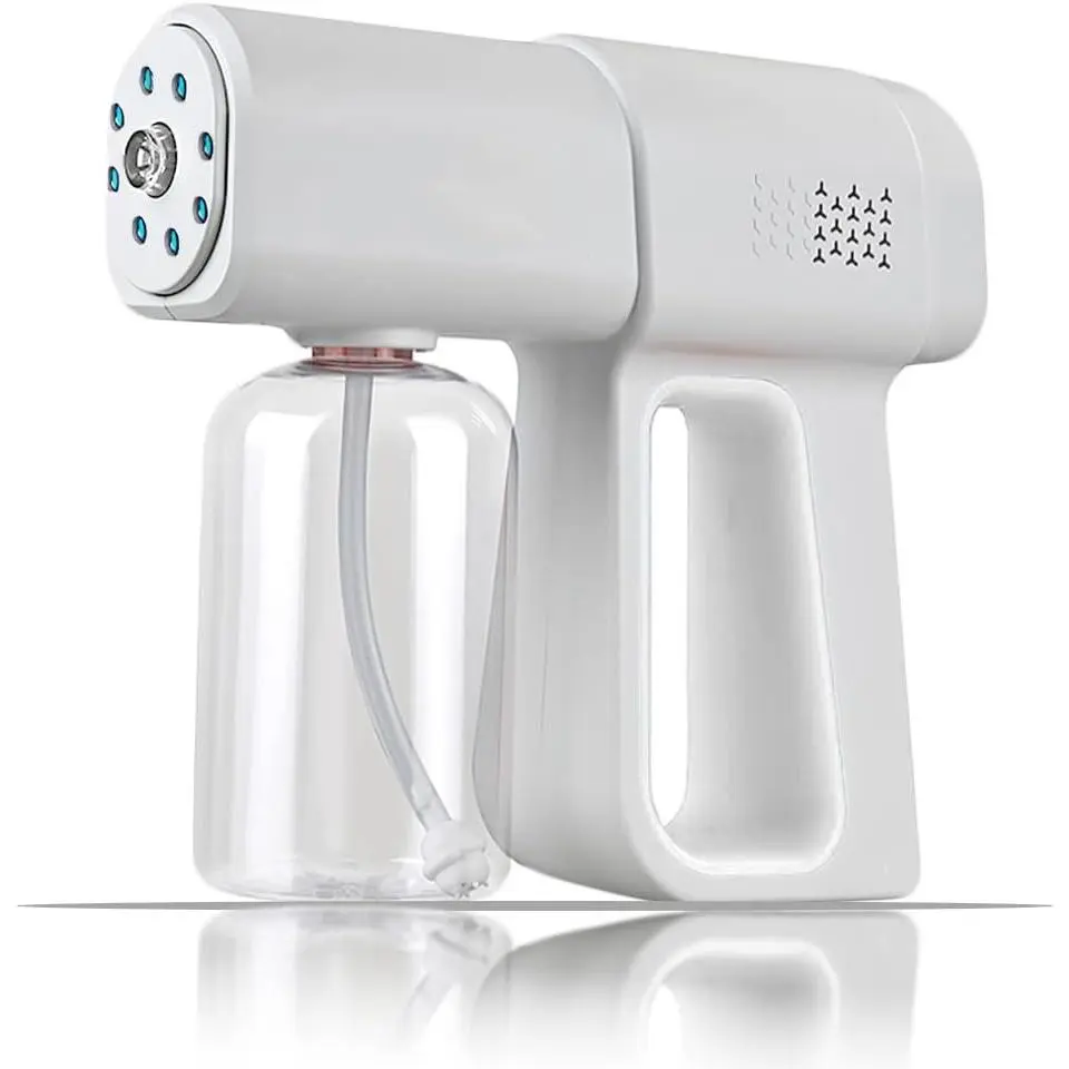 Rechargeable Cordless Nano Mist Spray Gun with Blue Light, Portable Electrostatic ULV Fogger Handheld Atomizing Sprayer, Fine Mist Atomizer Device for Home, Office & Salon