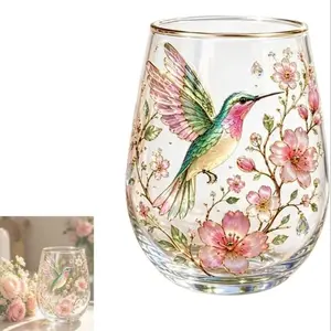 2026 Garden Hummingbird Morning Bliss Glass Tea Cup, Elegant Gold Rimmed Glassware with 14 Oz, Clear Cup for Loose Leaf, Nature Art Decorative Tumbler Gift for Women Mom Wife