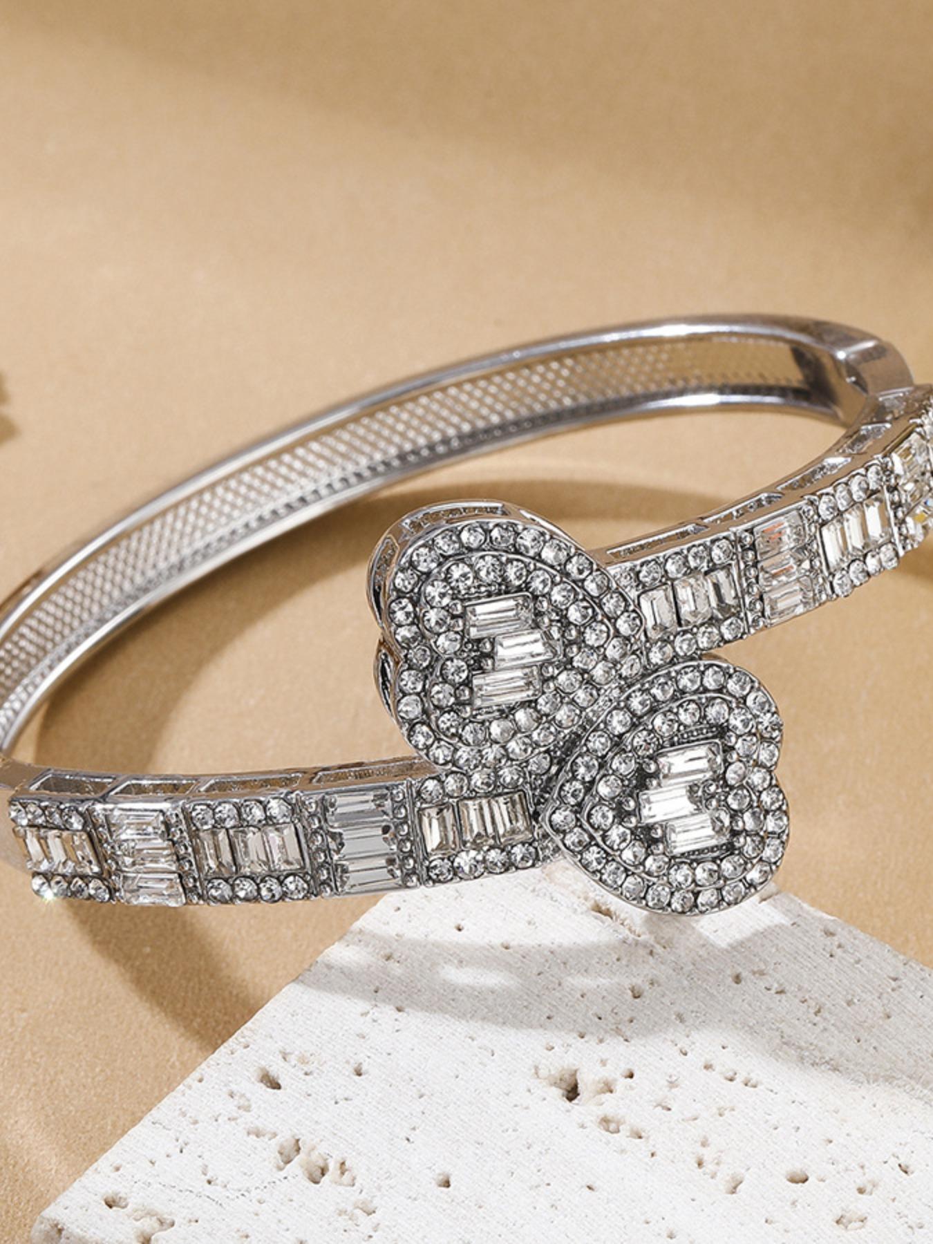 Women's Rhinestone Decorated Heart Shaped Bracelet, Fashionable Jewelry for Party, Everyday Accessories, Trendy All-match & Exquisite Jewelry for Birthday Gift