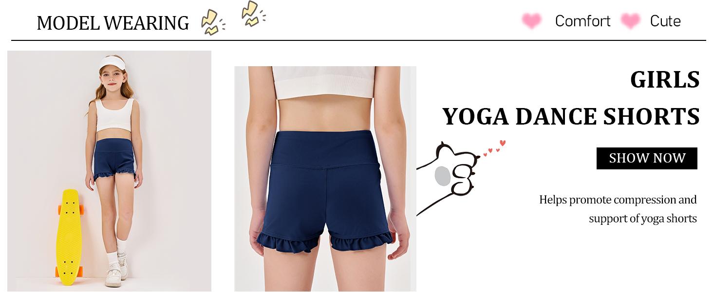 Girls Athletic High Waisted Ruffle Shorts - Comfy Yoga Dance Workout Gymnastics