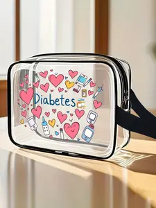 Diabetes Awareness Love Clear PVC Makeup Bag with Zipper - Insulin Pen Glucose Meter Organizer Pouch for Diabetic Men Women, Summer Beach Vacation Travel Toiletry Bag