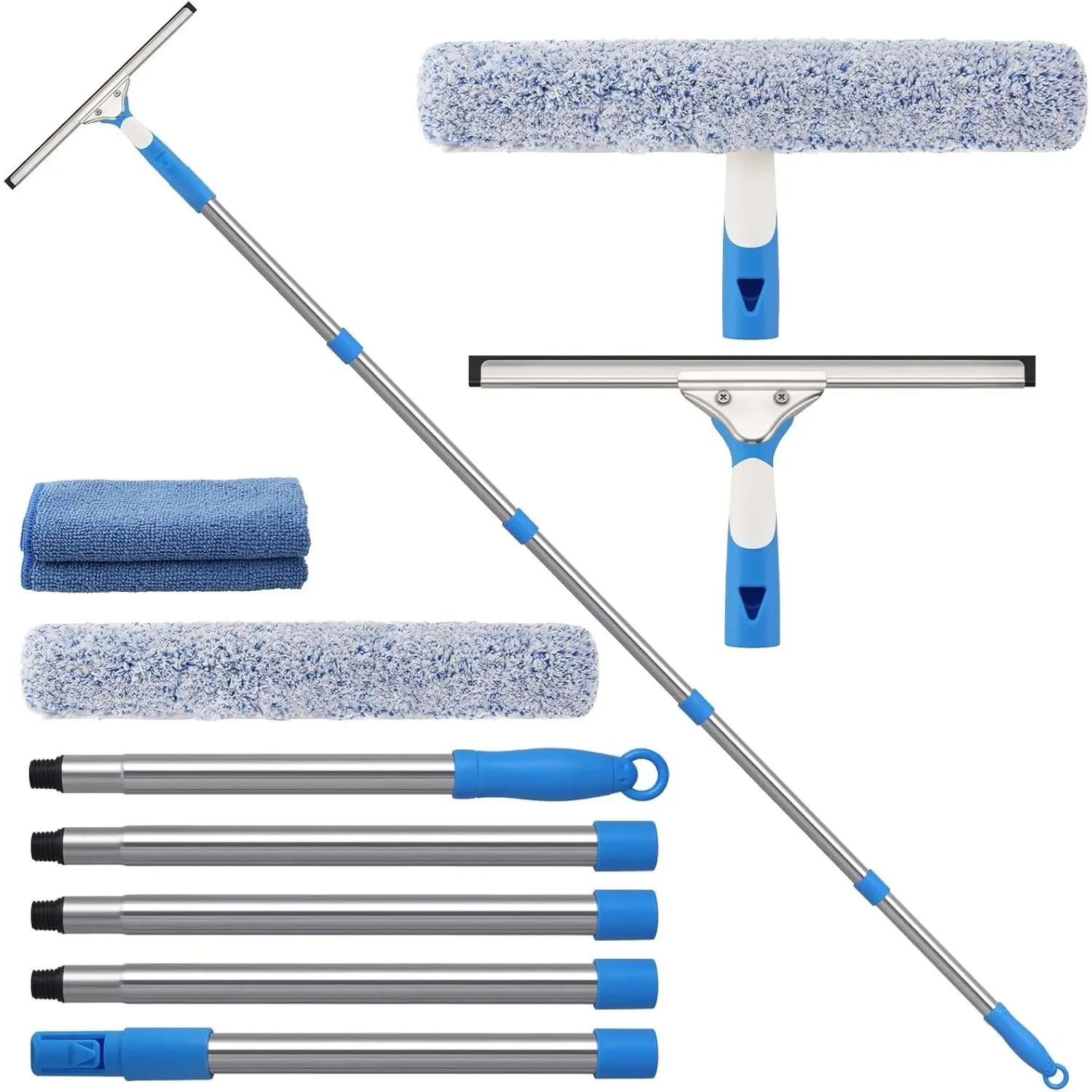 77'' Professional Squeegee Window Cleaner Tool with Extension Pole, Car Windshield Cleaning Kit with Long Handle, Window Washing Equipment for Indoor Outdoor Windows & Car Glass