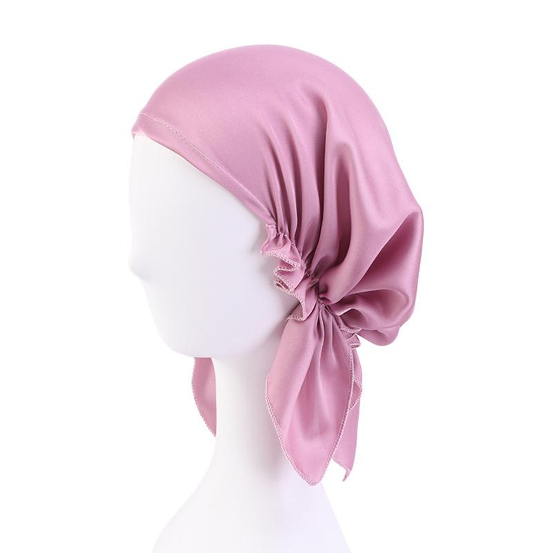 Satin Silk Sleep Cap, Women Triangle Elastic Chemo Beanie, Solid Home Maternity Cap