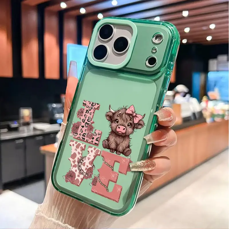Cute Cow Love Pattern TPU Silicone Phone Case - Durable, Non-Yellowing, Shockproof, Soft Transparent Protective Cover for iPhone 17/16 Plus/15 Pro Max/14 Plus/13/12/11/Air Smartphone, Handheld Cellphone Devices - Mobile Accessories