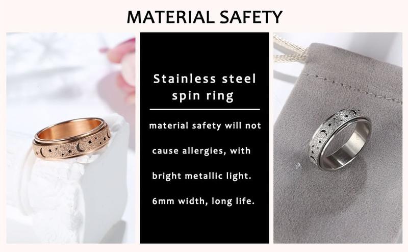 CASSIECA Fidget Rings for Anxiety Relieve for Men Women Stainless Steel Spinner Ring 6mm Silver Gold Plated Ring Thumb Ring Anxiety Fidget Relief Spinner Rings Size 5-9