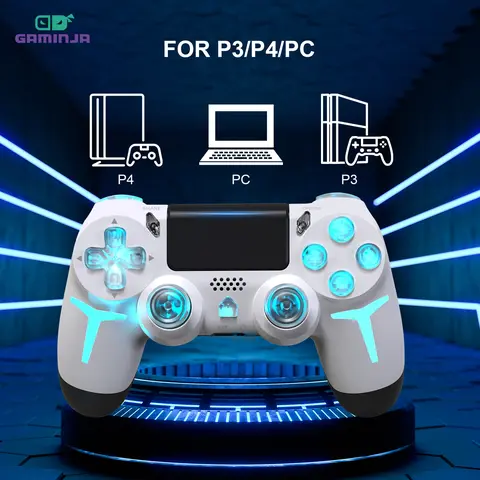 GAMINJA Wireless Game Controller with Six-Axis Gyroscope, Dual Vibration Speakers, Compatible with PS4/PS4 Slim/PS4 Pro/PC, Light Effects, Playstation Accessories, Premium Gaming Controllers, Wireless Gamepad