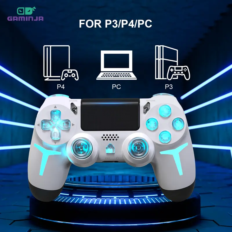 GAMINJA Wireless Game Controller with Six-Axis Gyroscope, Dual Vibration Speakers, Compatible with PS4/PS4 Slim/PS4 Pro/PC, Light Effects, Playstation Accessories, Premium Gaming Controllers, Wireless Gamepad