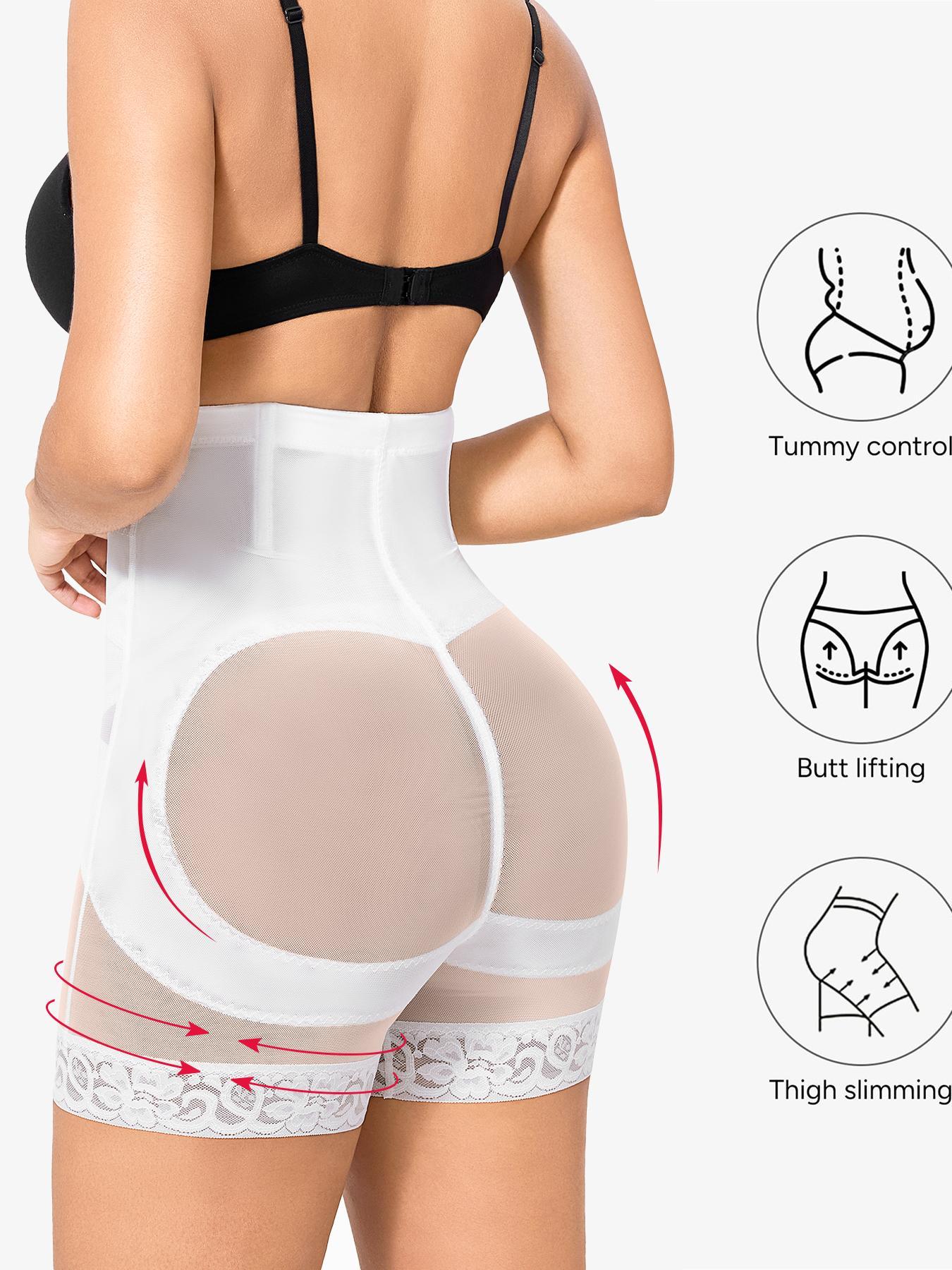 Women's Solid Color Lace Trim High Waist Shapewear Shorts, Tummy Control Shaper, High Waisted Shapers, High Stretch Shapewear Bottoms for Daily Wear
