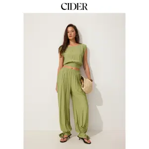 Cider Textured Boat Neck Cut Out Knotted Top & Mid Rise Jogger Pants Set