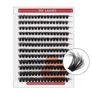 192 Cluster 3D Dramatic Artificial Mink Eyelash Extension - Handmade, Easy to Make at Home, 0.07mm D-Curl, Fluffy Thick Cat Eye Natural Eyelash, Length 10mm-16mm, Reusable, Suitable for Beginners