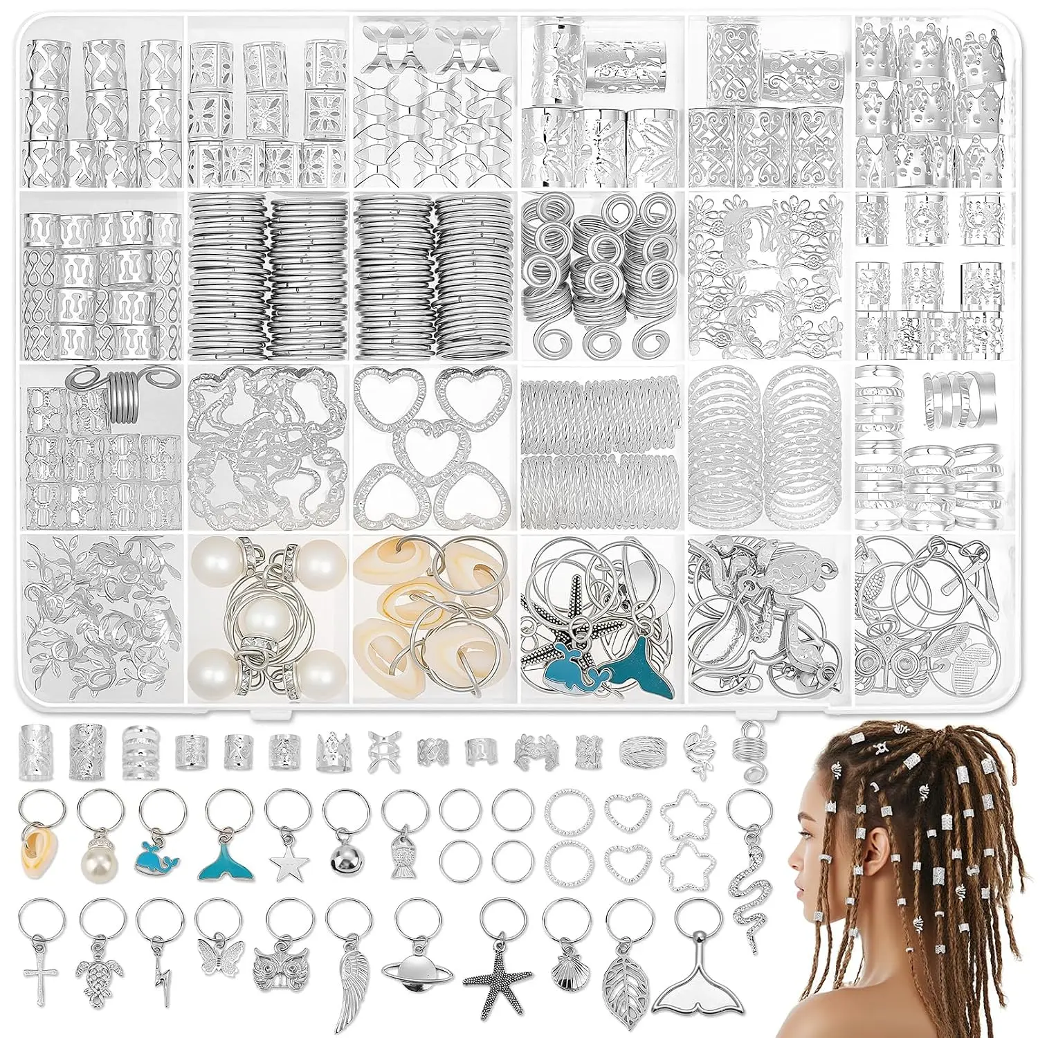 323 count  Hair  for Braids, Dreadlocks, Twists and , Adjustable Cuffs Rings and Charms Beads Accessories for Women Men,  for Parties, Weddings, Festivals and Daily Wear