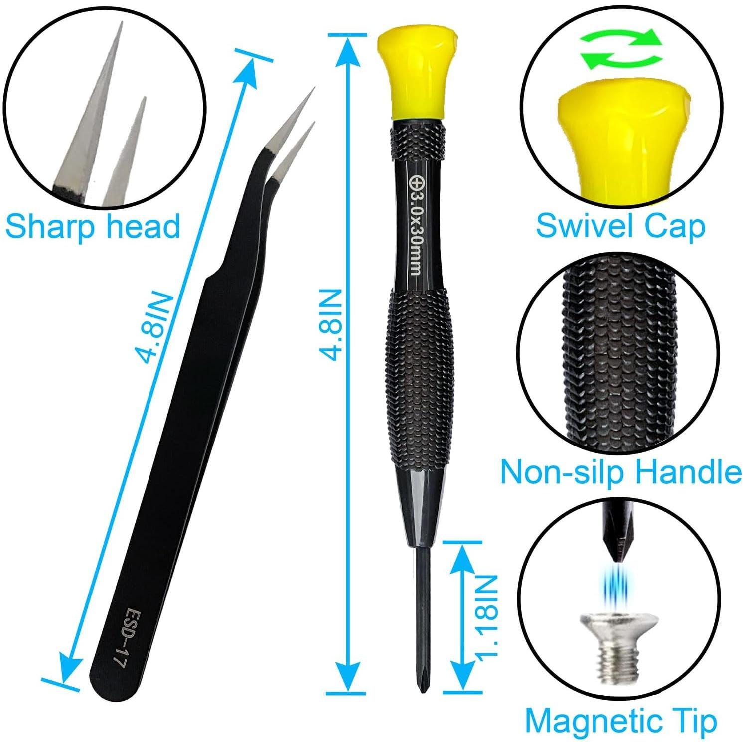 18 count Mini Precision  Set With Case,   Small Flathead Phillips Pentalobe Torx   Set Kit and Tweezers for Repairing Computer Eyeglass Phone Watch