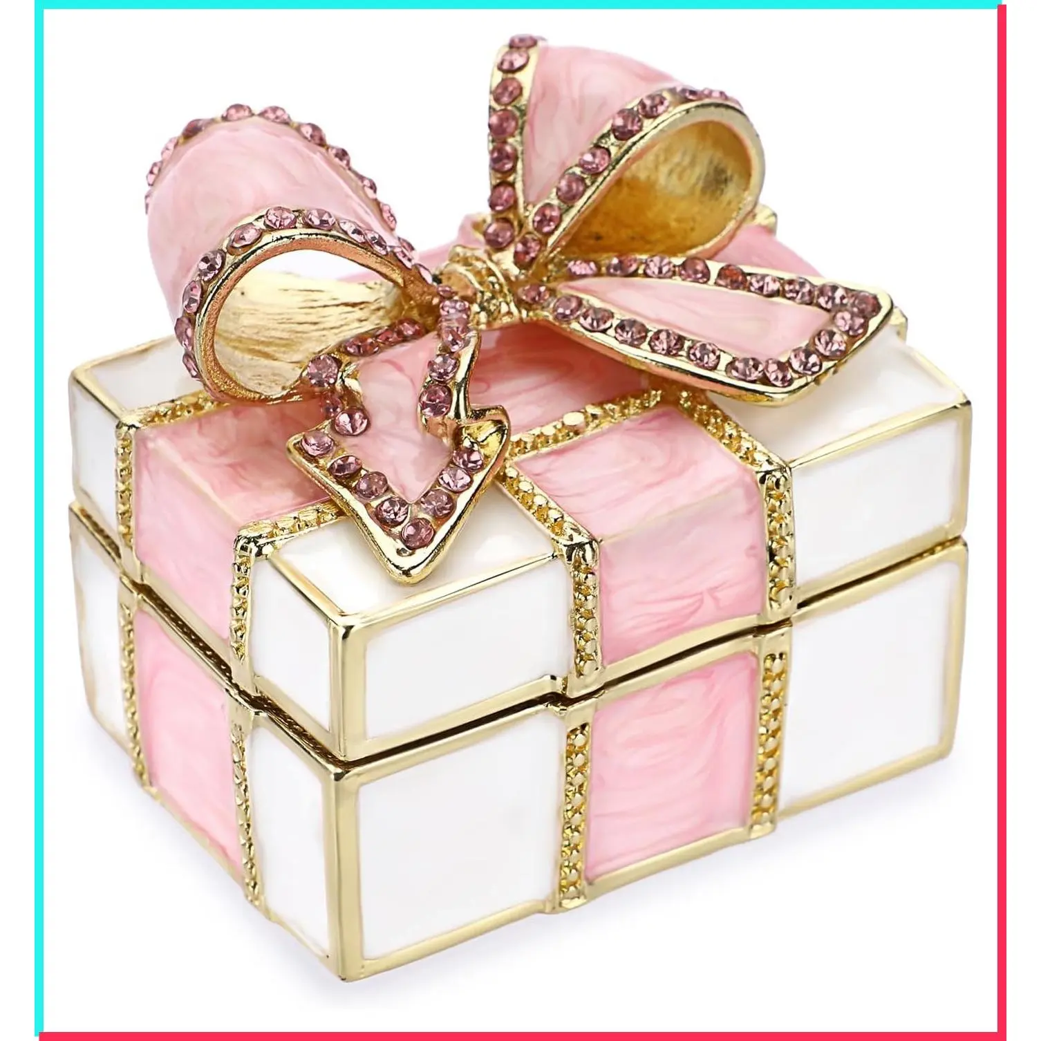 Mini Trinket Box, Bow-knot Gift Box Style Hinged Jewelry Box, Pink