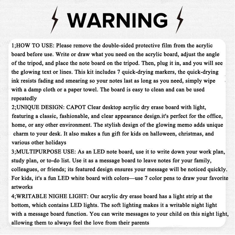 LED Light Up Note Board with 7-Color Dry-Erase Pen, USB Powered Acrylic Message Board with Stand, LED Backlit Novelty Lighting for Office School Home, LED Backlight