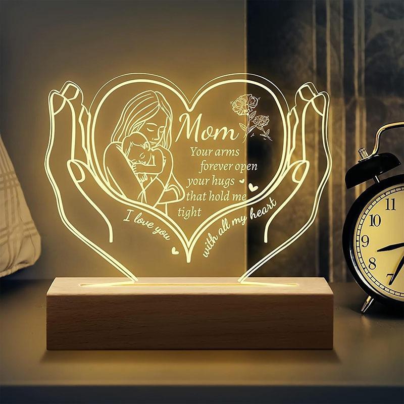 Creative Heart Shaped Night Light, USB Powered To My Mom Themed Desktop Light, Creative Ambient Personalized Acrylic Room Night Light, Lamp, Design