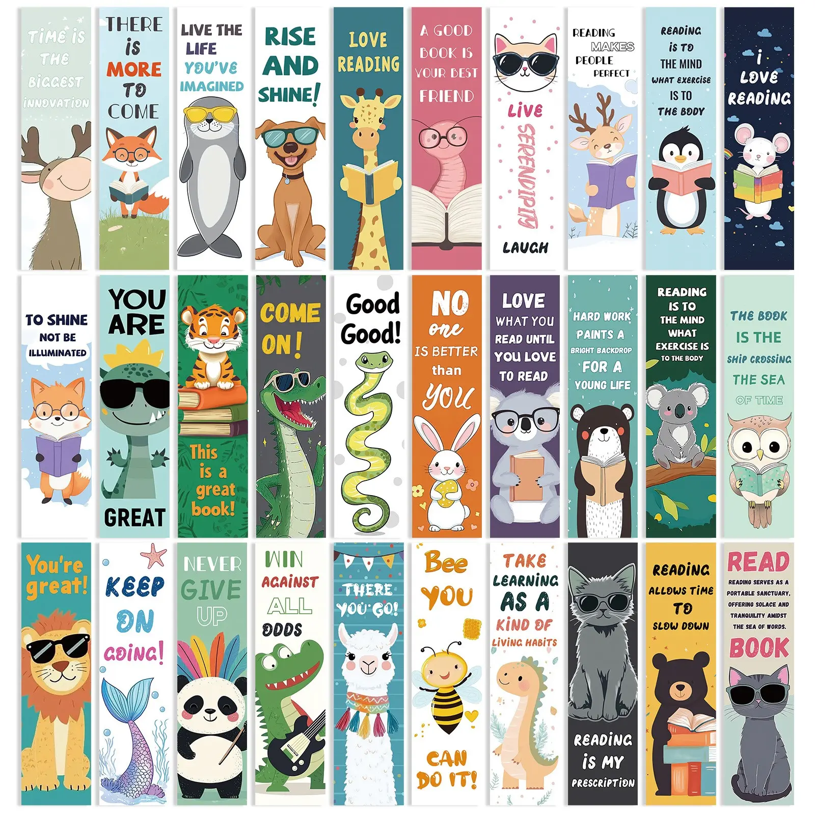 30 Different Cartoon Animal Bookmarks, Student Art Bookmarks, Reading Book Markers, Personalized Bookmarks, Fun and Creative Design, Decorative