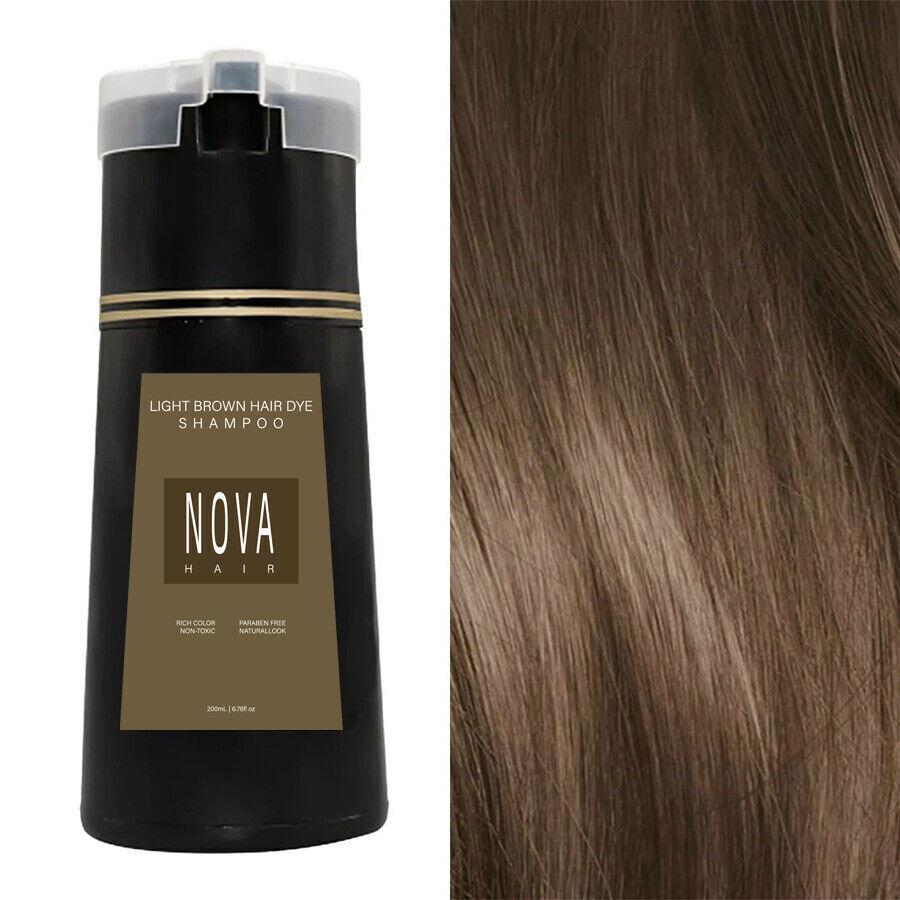 Nova Hair Instant Dye Shampoo - Safe Natural Haircare Solution for At-Home Use, Gray Coverage, Scalp Nourishment, Purple-Black Color for All Types