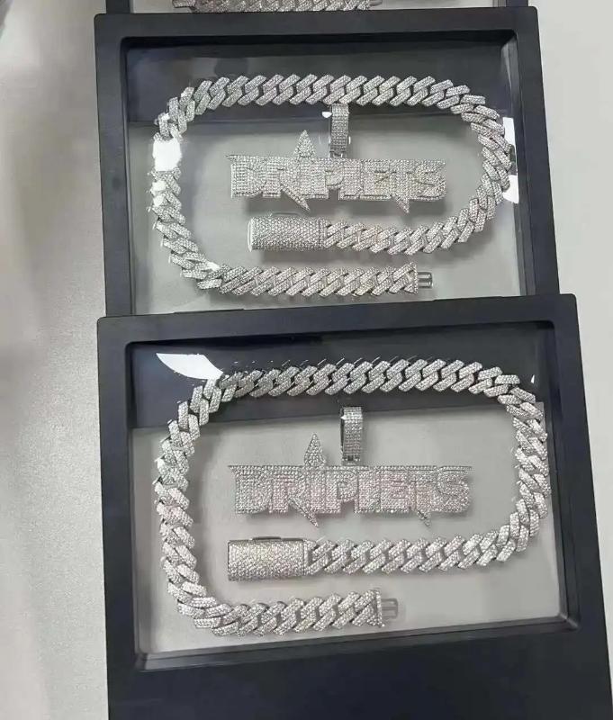 JH Perfect Jewelry Moissanite Diamond Iced Out Chain 925 Sliver Hip Hop Rapper Cuban Link Necklace