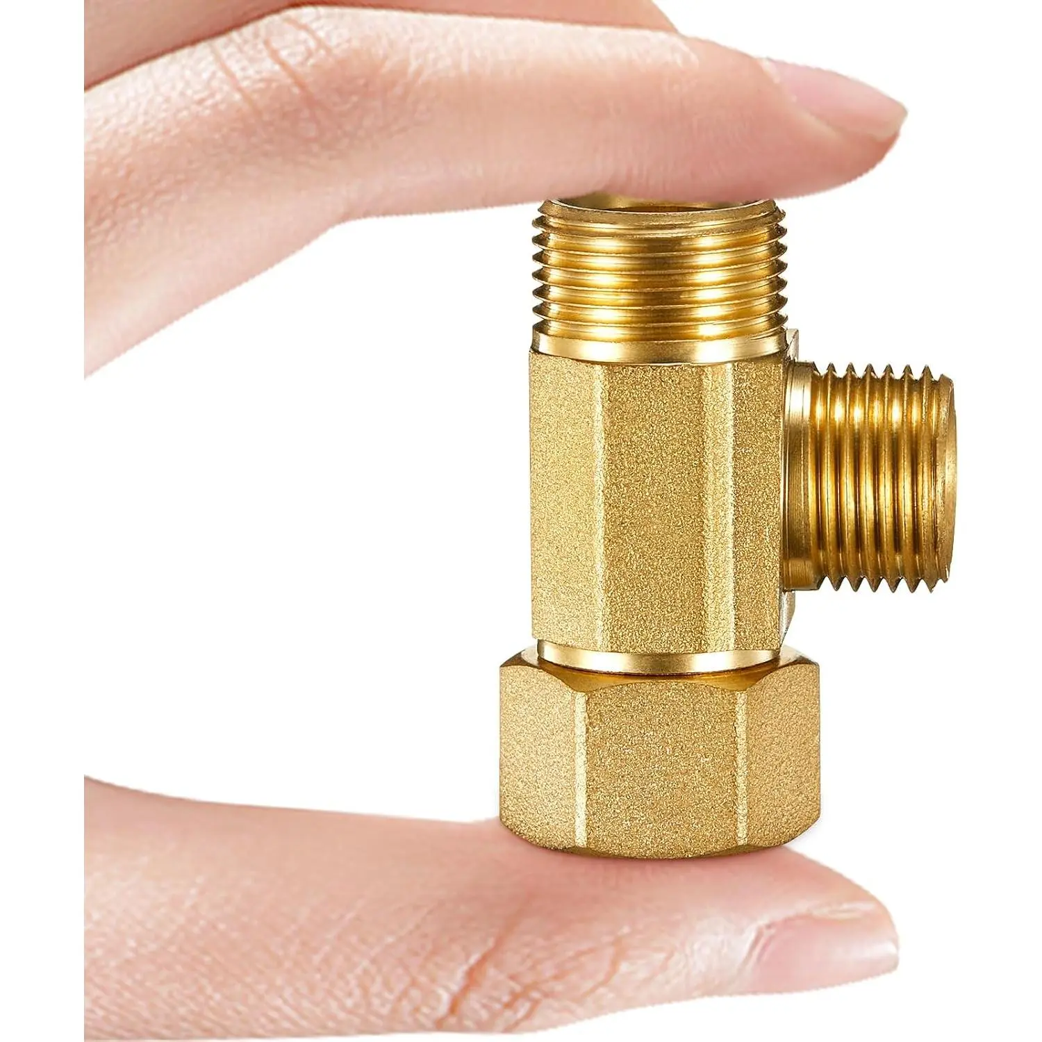 Water Line Adapter Splitter Tee Valve - Brass Dishwasher Toilet  Line Connector with 3/8 T Compression Fittings(3/8"-3/8"-3/8", 1 count)