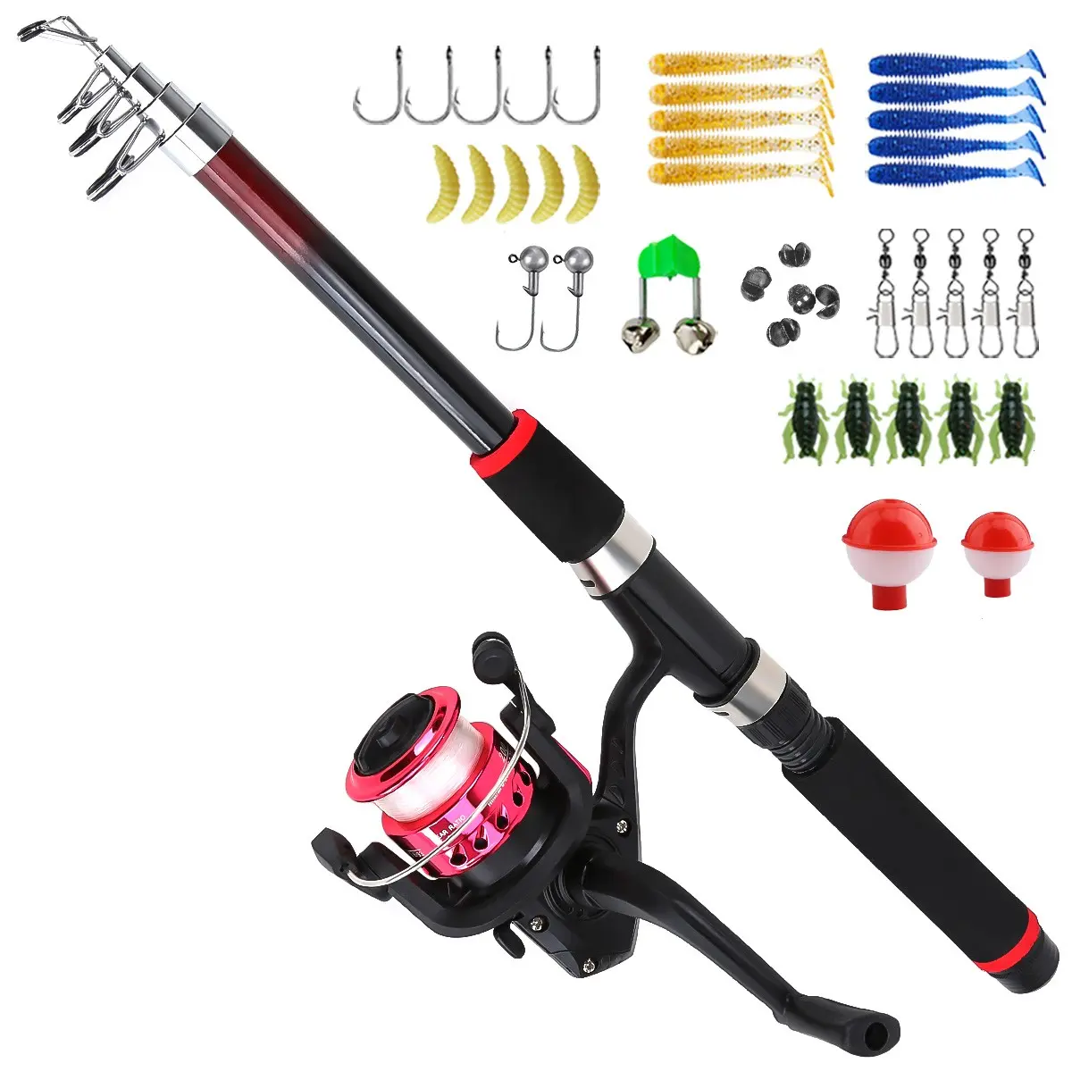 1.8 m Telescopic Fishing Rod and Reel Accessories Set, Fishing Gear, Portable Travel Fishing Pole Set, Fishing Accessories for Outdoor Fishing, Fishing Hook Set, Fishing Swivels Snap, Fishing Supplies