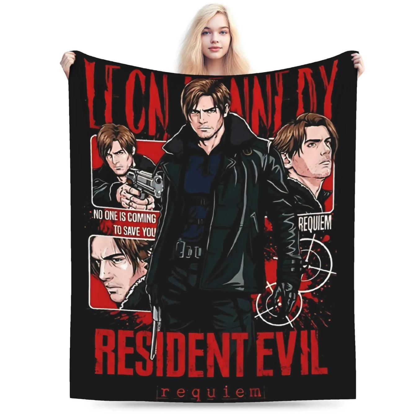 Resident Evil 9 Requiem Leon Inspired Game Throw Blanket Ultra Soft Cozy Plush Gaming Blanket for Sofa Bedroom Living Room Bedding Multiple Sizes Horror Game Fan Gift