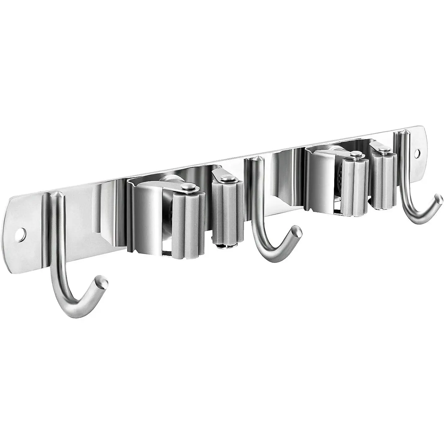 Broom and Mop Holder Wall Mounted, Broom Hanger Storage Rack, Stainless Steel Mop Hanger, Dustpan Holders with 2 Racks and 3 Hooks, Heavy Duty utility hooks for  brooms and mops